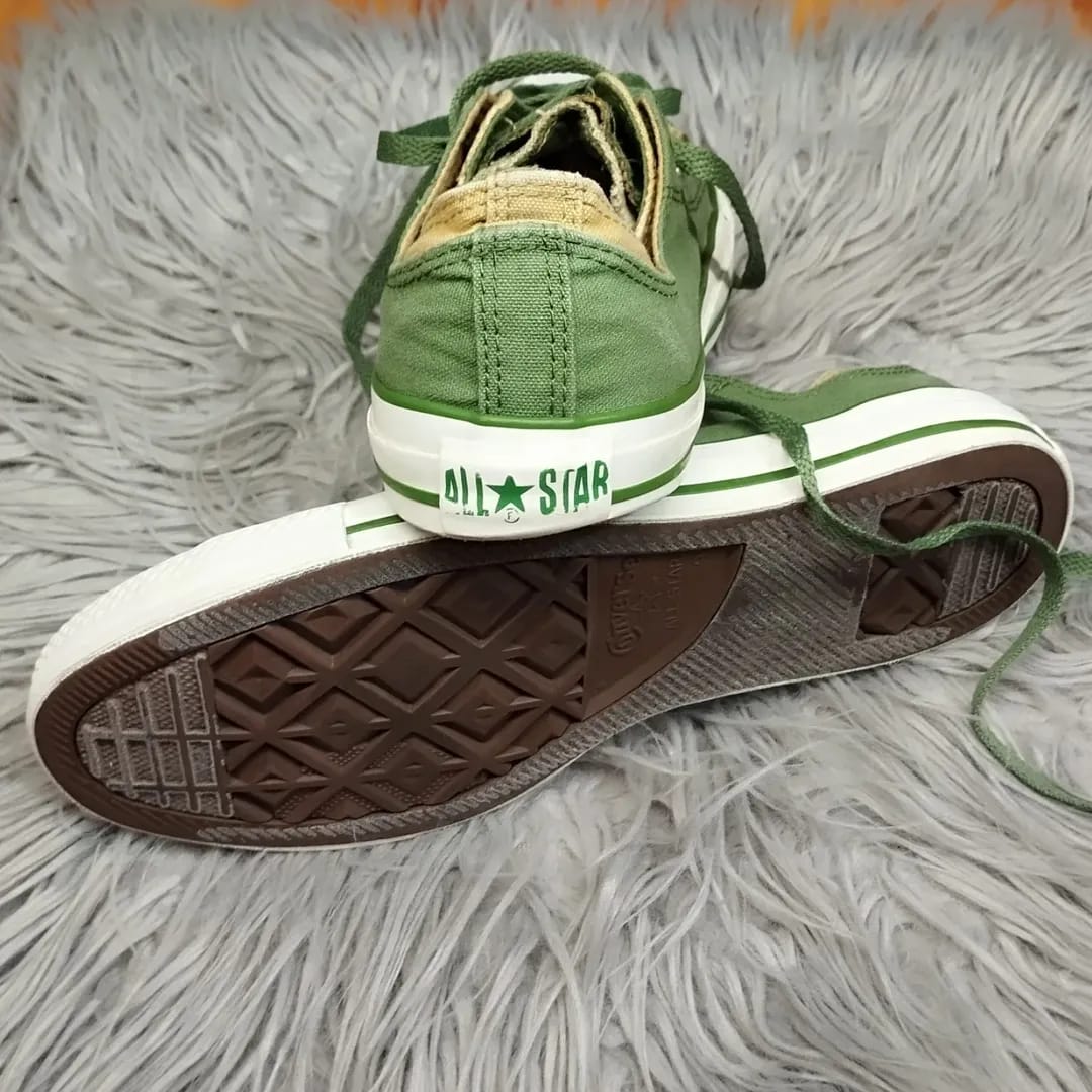Green and brown low rise converse